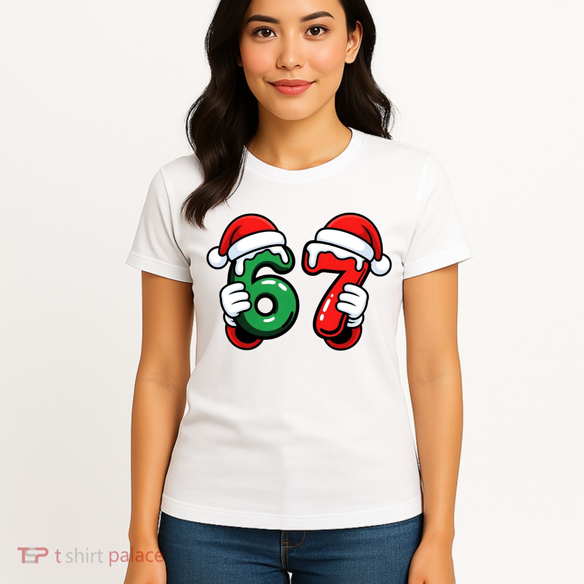 Christmas 67 Santa Hands Funny Meme 6-7 Sixty Seven Women's T-Shirt