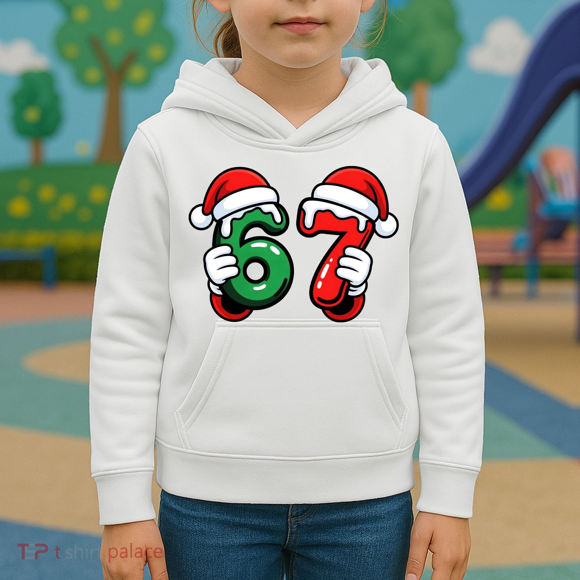 Christmas 67 Santa Hands Funny Meme 6-7 Sixty Seven Kids Hoodie