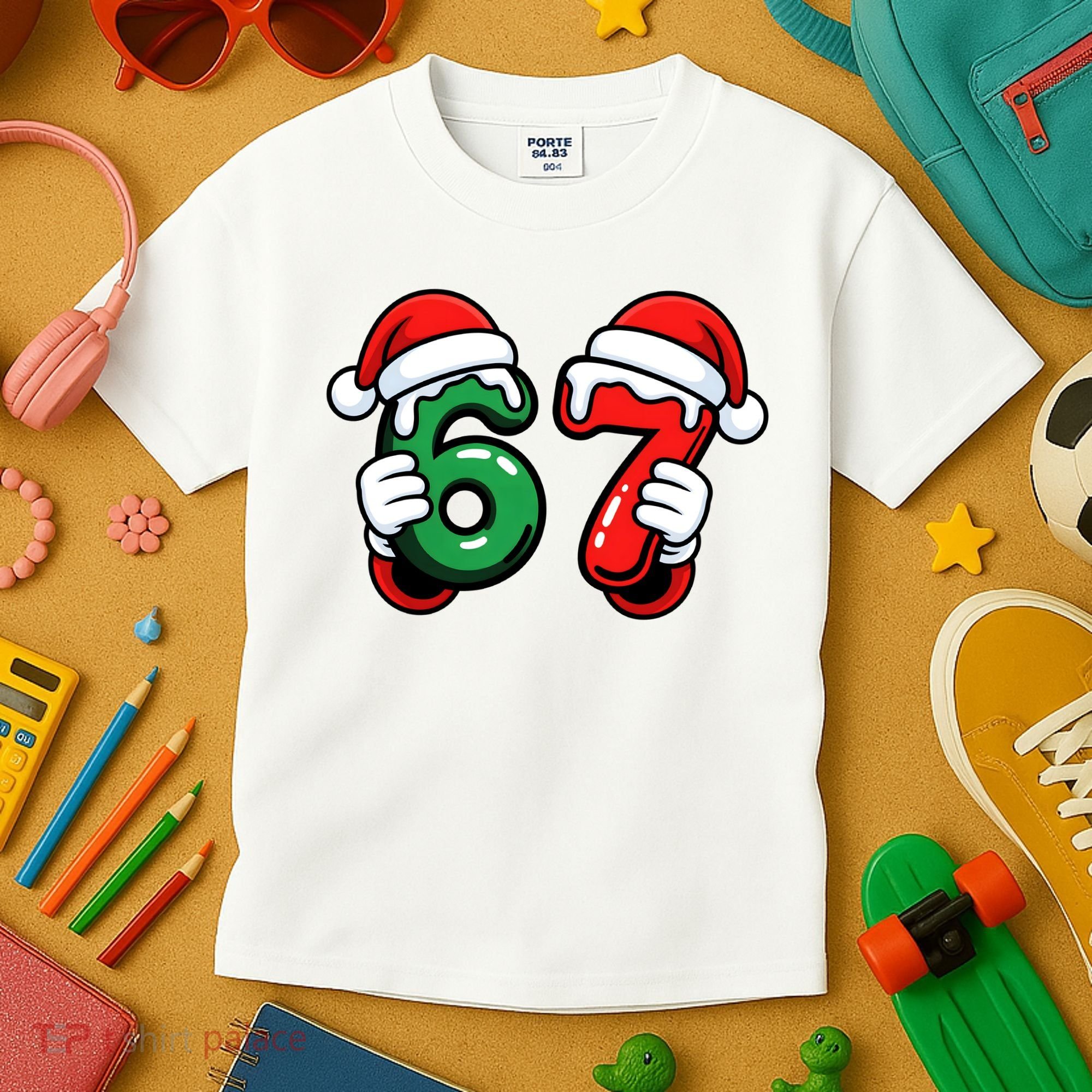 Christmas 67 Santa Hands Funny Meme 6-7 Sixty Seven Kids T-Shirt