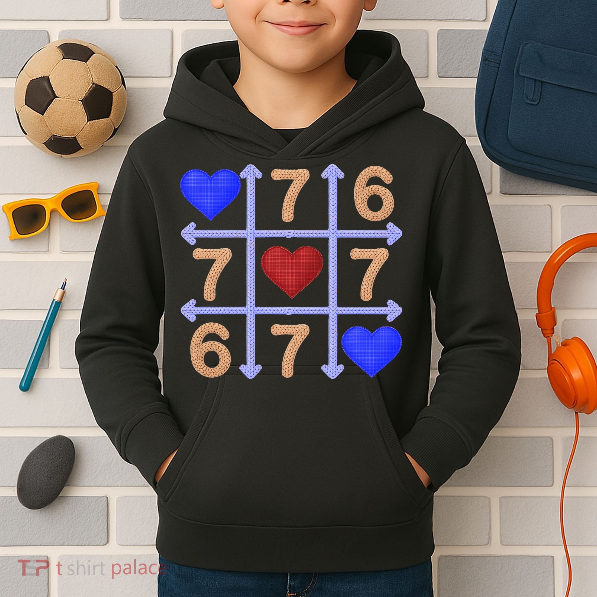 Crochet 6-7 Valentines Day 67 Meme Tik Tak Toe Kids Hoodie