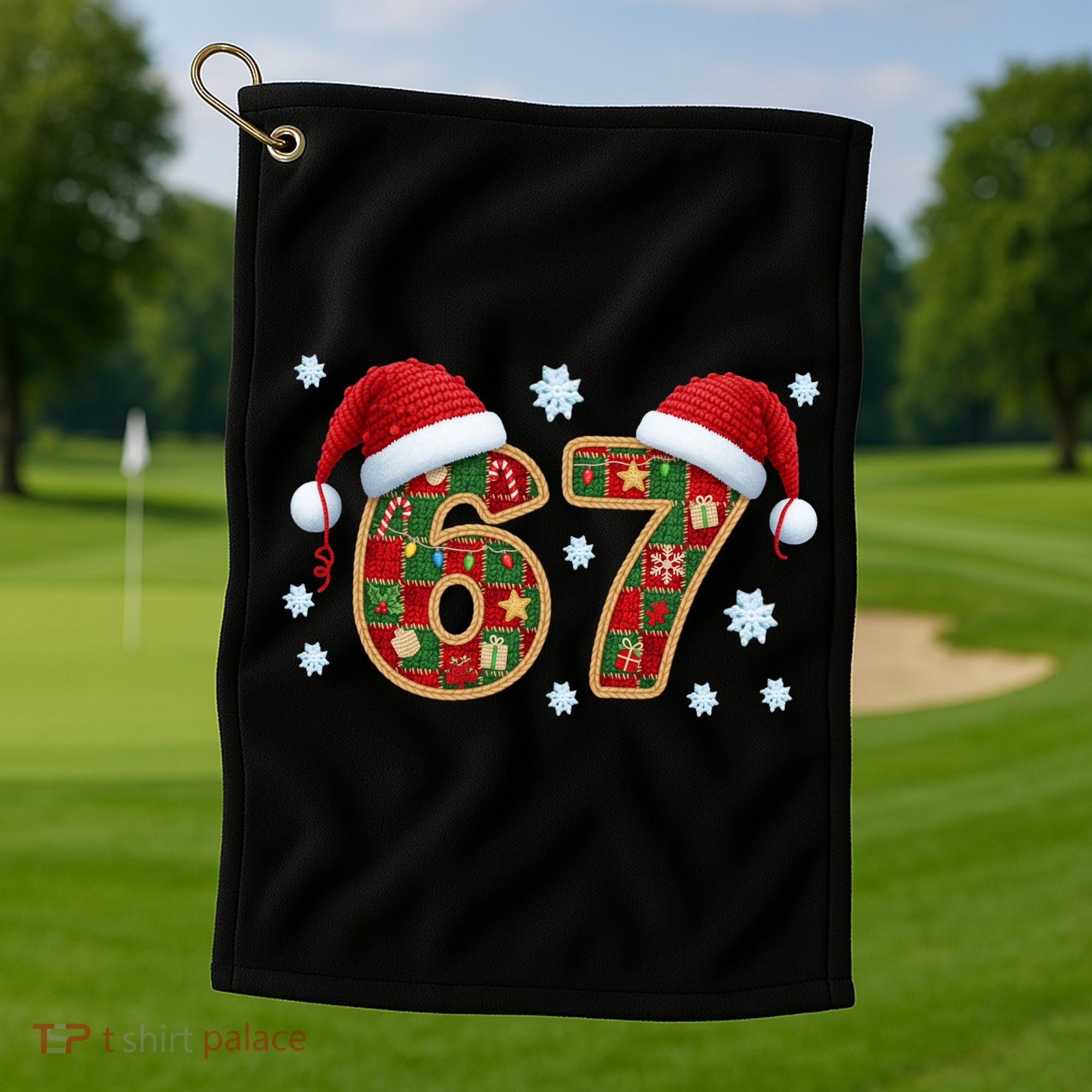 Christmas 67 With Santa Hat Golf Towel