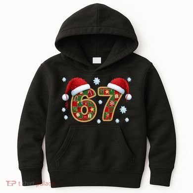 Christmas 67 With Santa Hat Kids Hoodie