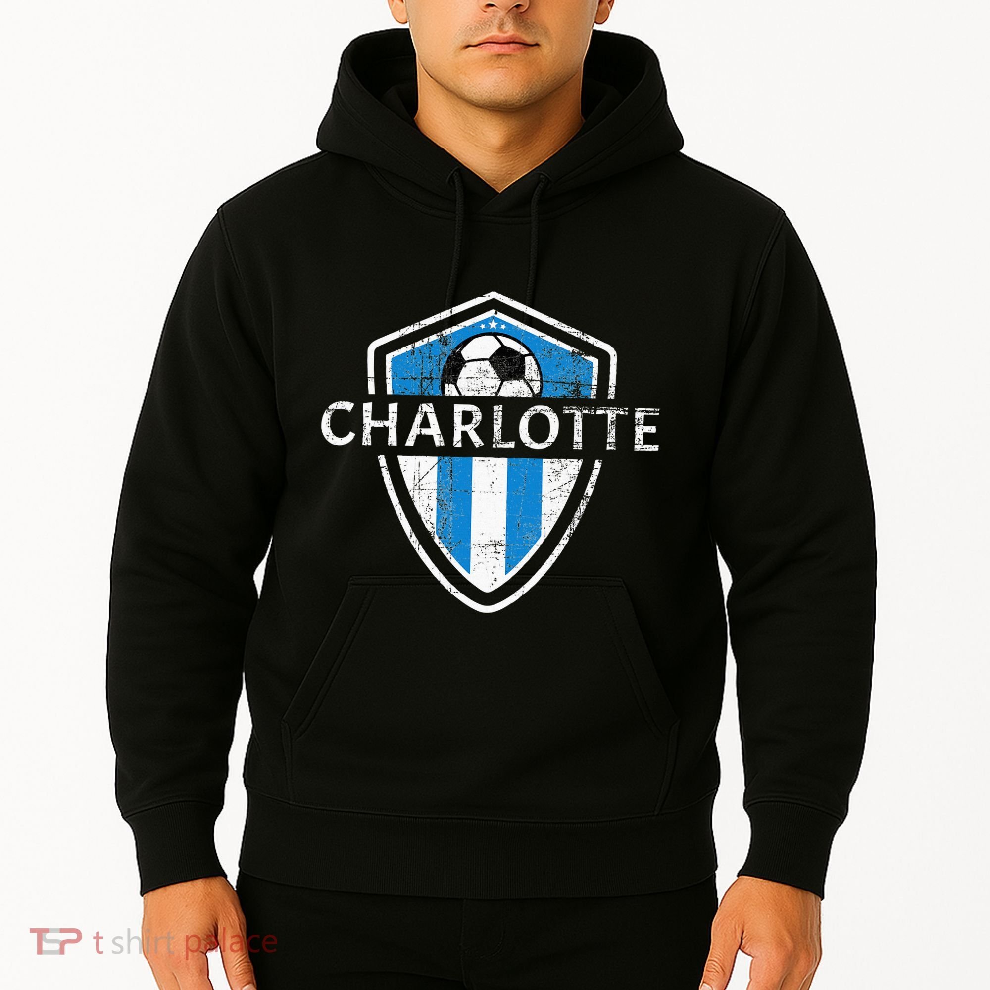 Charlotte 704 Jersey Fan Badge Distressed Hoodie
