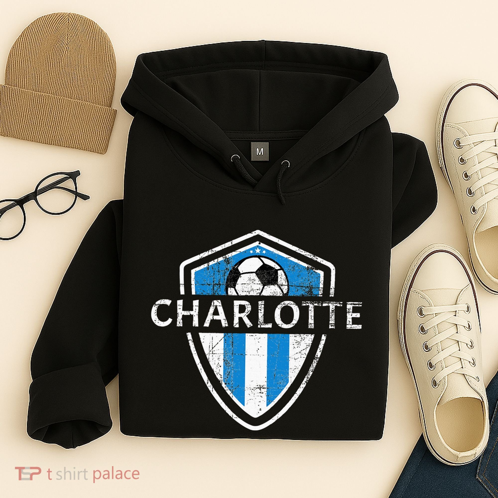 Charlotte 704 Jersey Fan Badge Distressed Hoodie