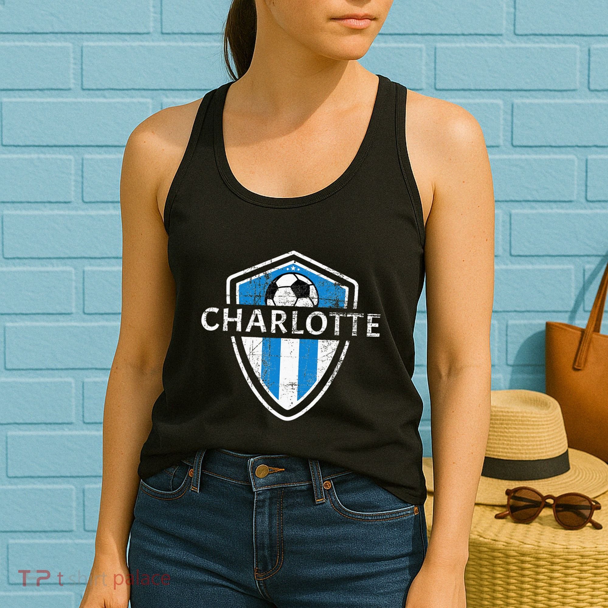 Charlotte 704 Jersey Fan Badge Distressed Women's Tank Top