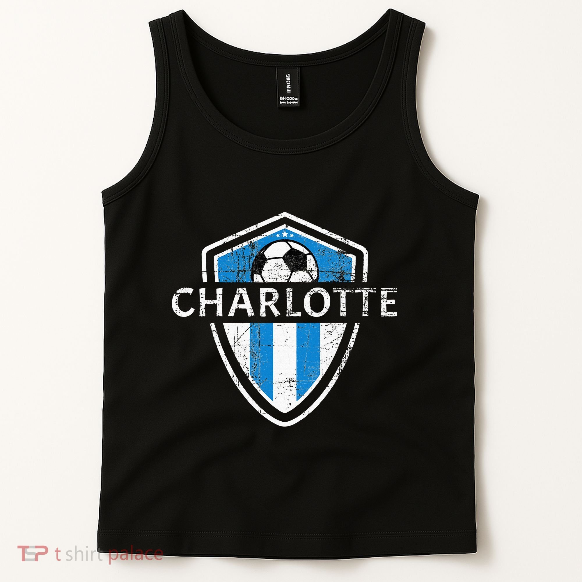 Charlotte 704 Jersey Fan Badge Distressed Tank Top