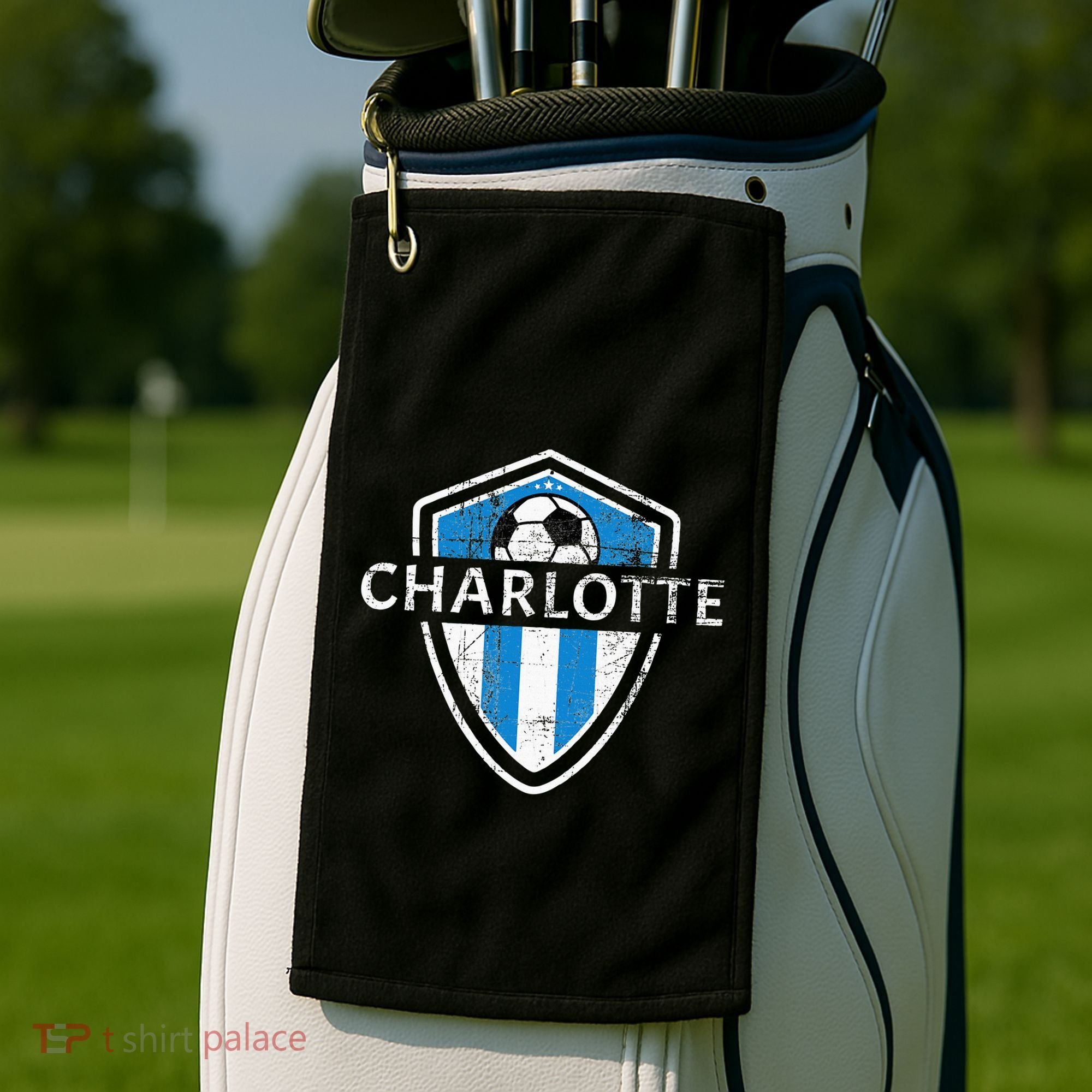 Charlotte 704 Jersey Fan Badge Distressed Golf Towel