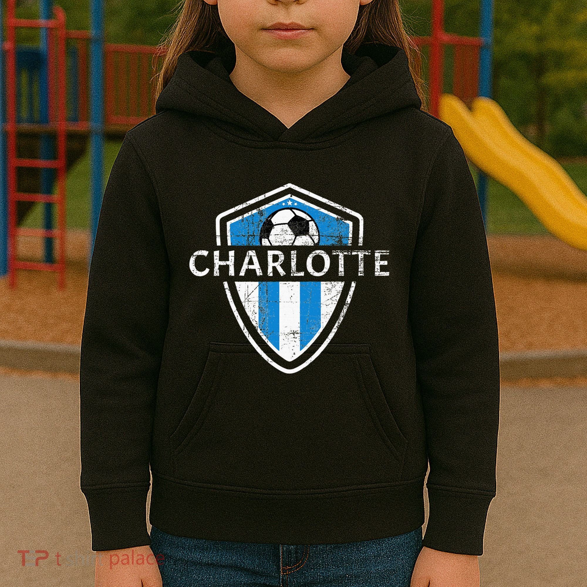 Charlotte 704 Jersey Fan Badge Distressed Kids Hoodie