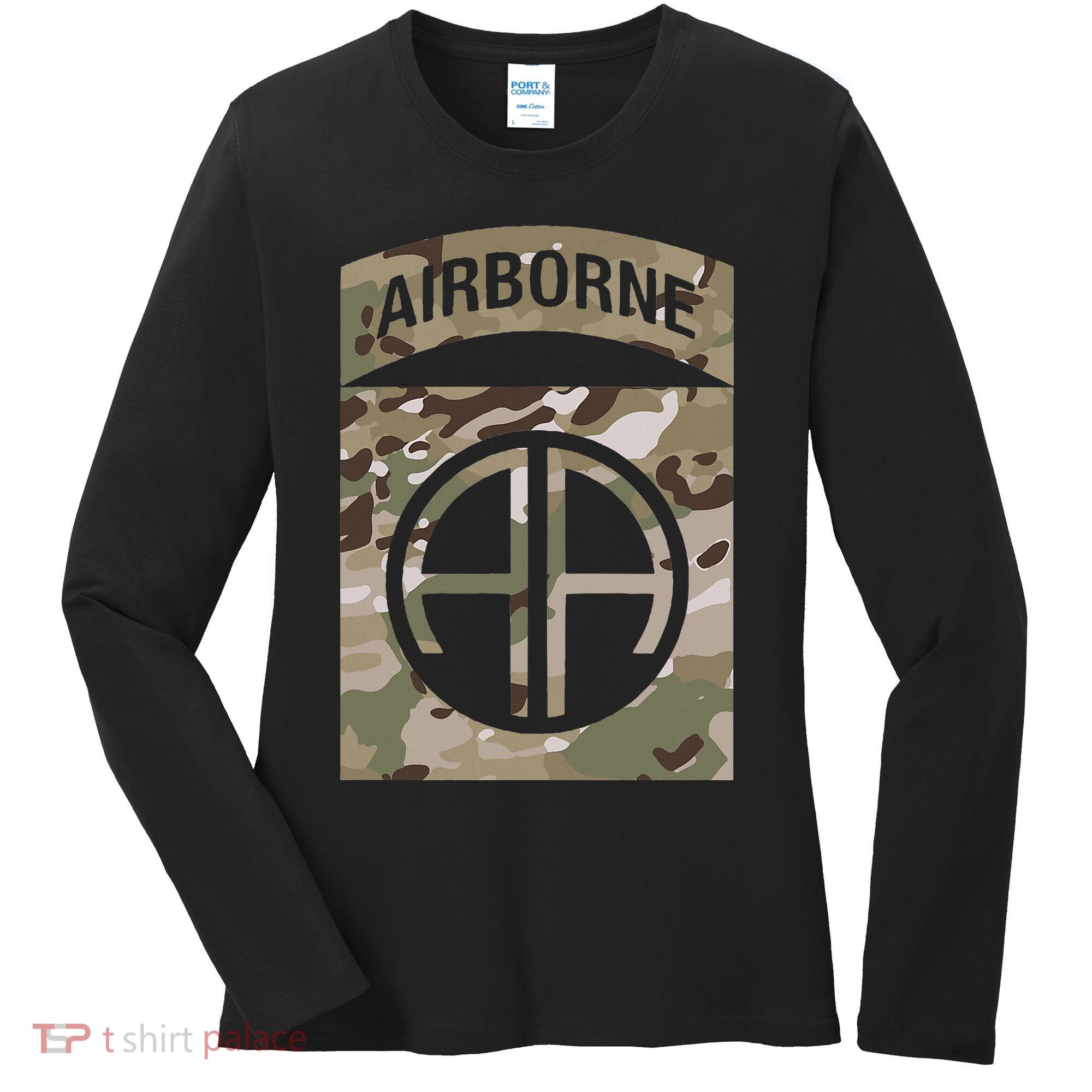 Camo 82nd Airborne Division Ocp Acu Multicam Camouflage Women's Long Sleeve Shirt