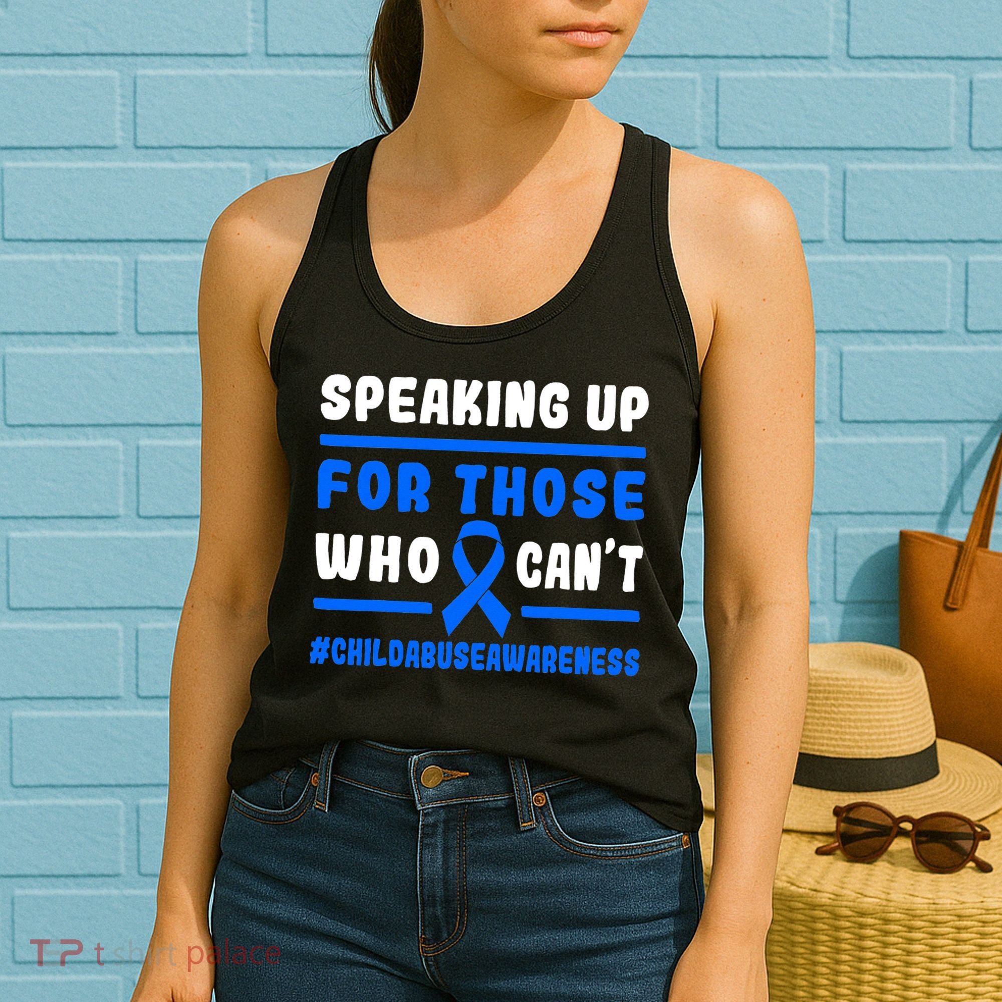 Child Abuse Awareness Month Blue Ribbon Domestic Violence Women's Tank Top