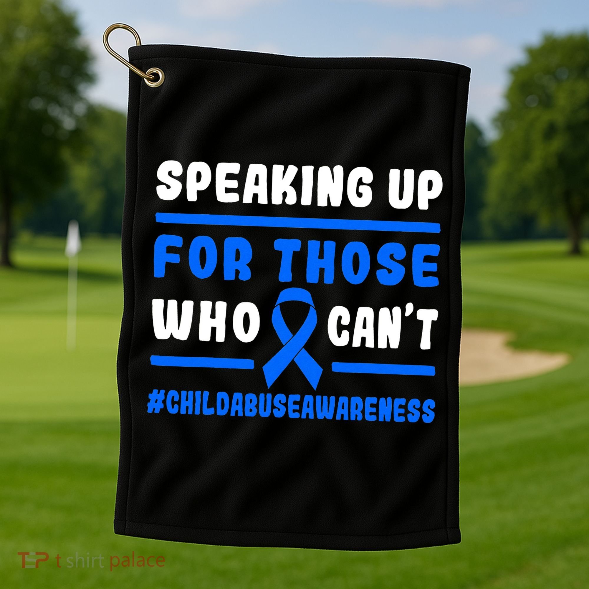 Child Abuse Awareness Month Blue Ribbon Domestic Violence Golf Towel