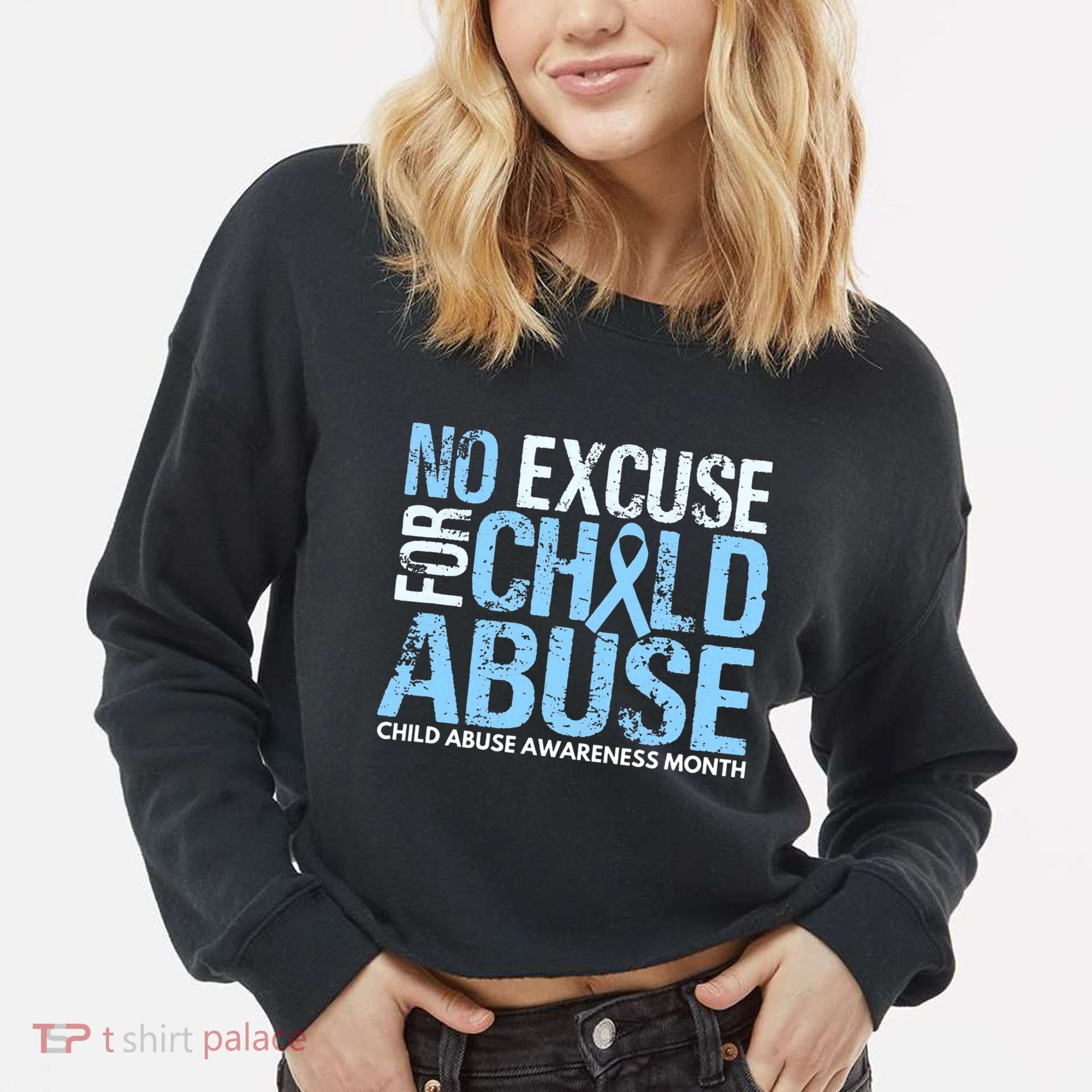 Child Abuse Awareness Month No Excuse For Child Abuse Cropped Pullover Crew