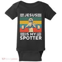 Christian Athlete Apparel Workout Gym Jesus Is My Spotter Baby Bodysuit thumb 0