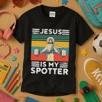 Christian Athlete Apparel Workout Gym Jesus Is My Spotter Kids T-Shirt thumb 3