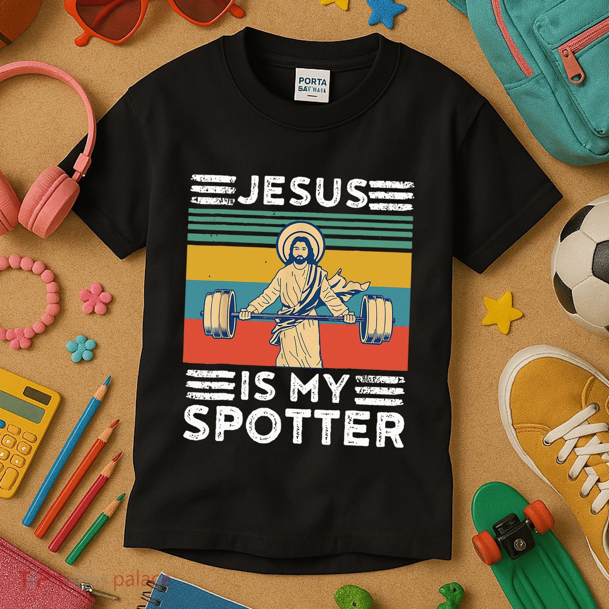 Christian Athlete Apparel Workout Gym Jesus Is My Spotter Kids T-Shirt