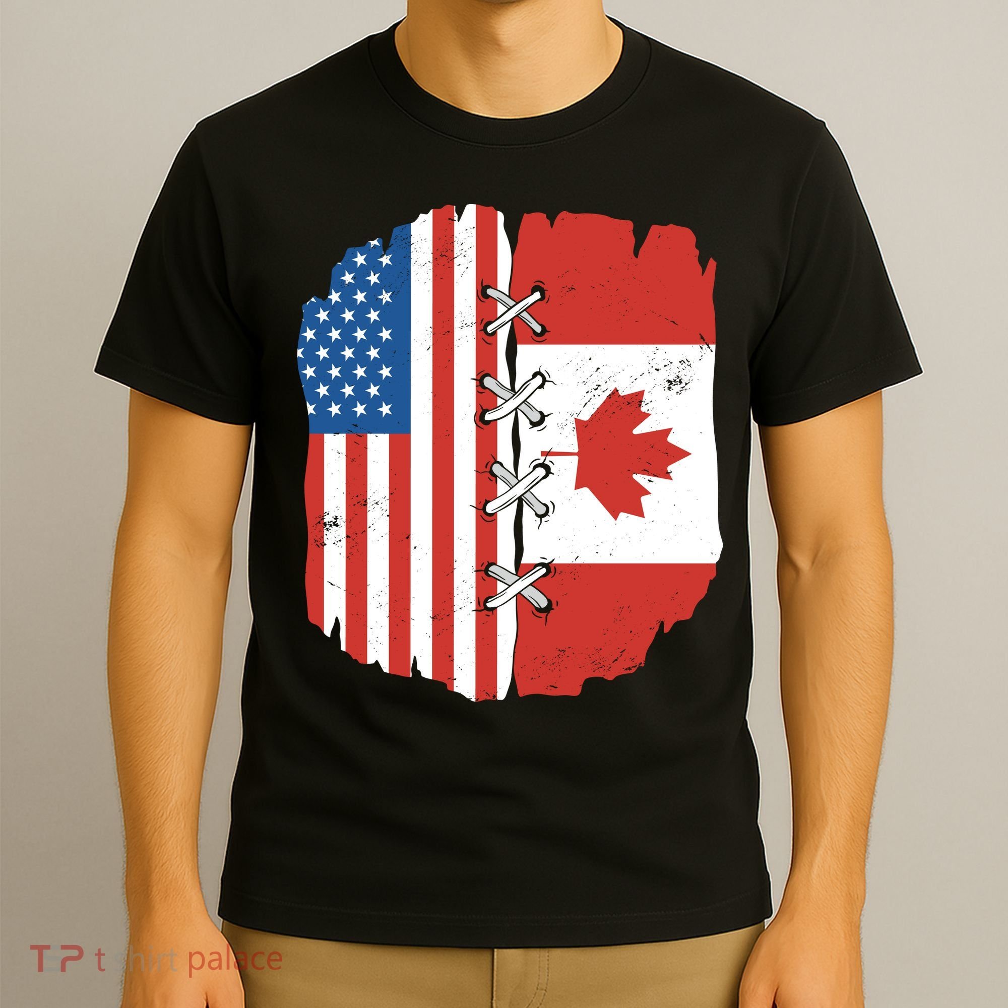 Canadian And American Vintage Flag T-Shirt