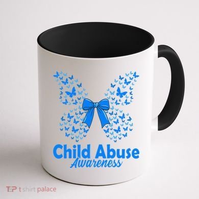 Child Abuse Awareness Month Blue Butterfly Coquette Bow Coffee Mug back