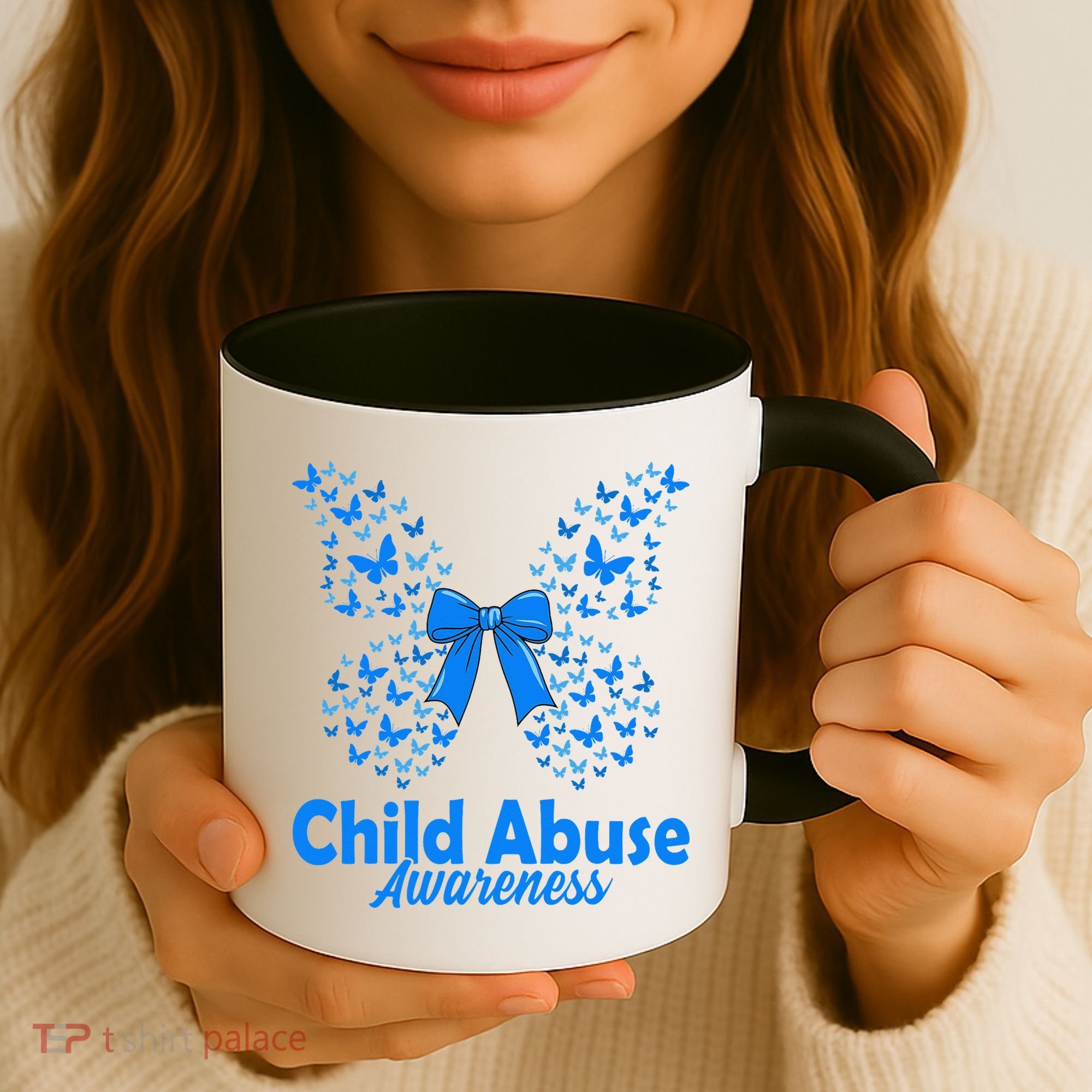 Child Abuse Awareness Month Blue Butterfly Coquette Bow Coffee Mug