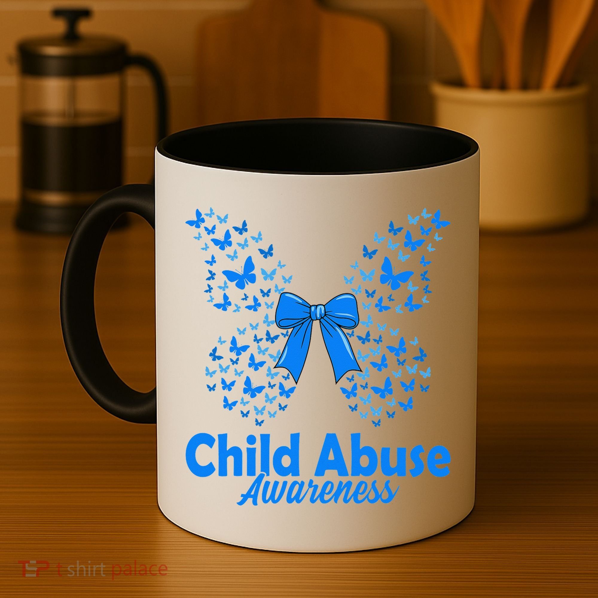 Child Abuse Awareness Month Blue Butterfly Coquette Bow Coffee Mug