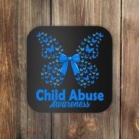 Child Abuse Awareness Month Blue Butterfly Coquette Bow Coaster thumb 0