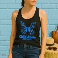 Child Abuse Awareness Month Blue Butterfly Coquette Bow Women's Tank Top thumb 2