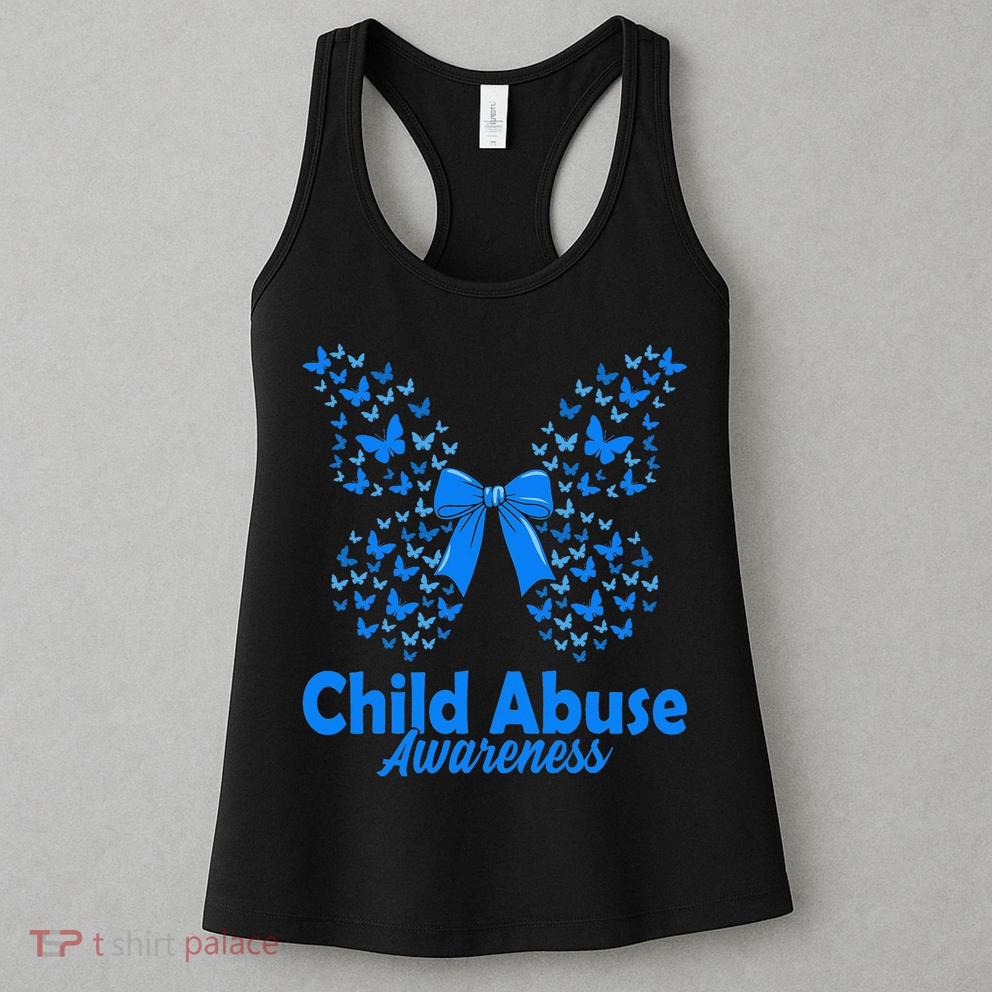 Child Abuse Awareness Month Blue Butterfly Coquette Bow Women's Tank Top