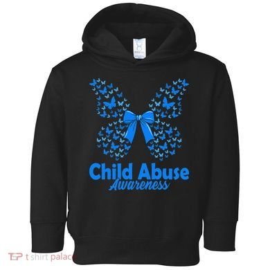 Child Abuse Awareness Month Blue Butterfly Coquette Bow Toddler Hoodie