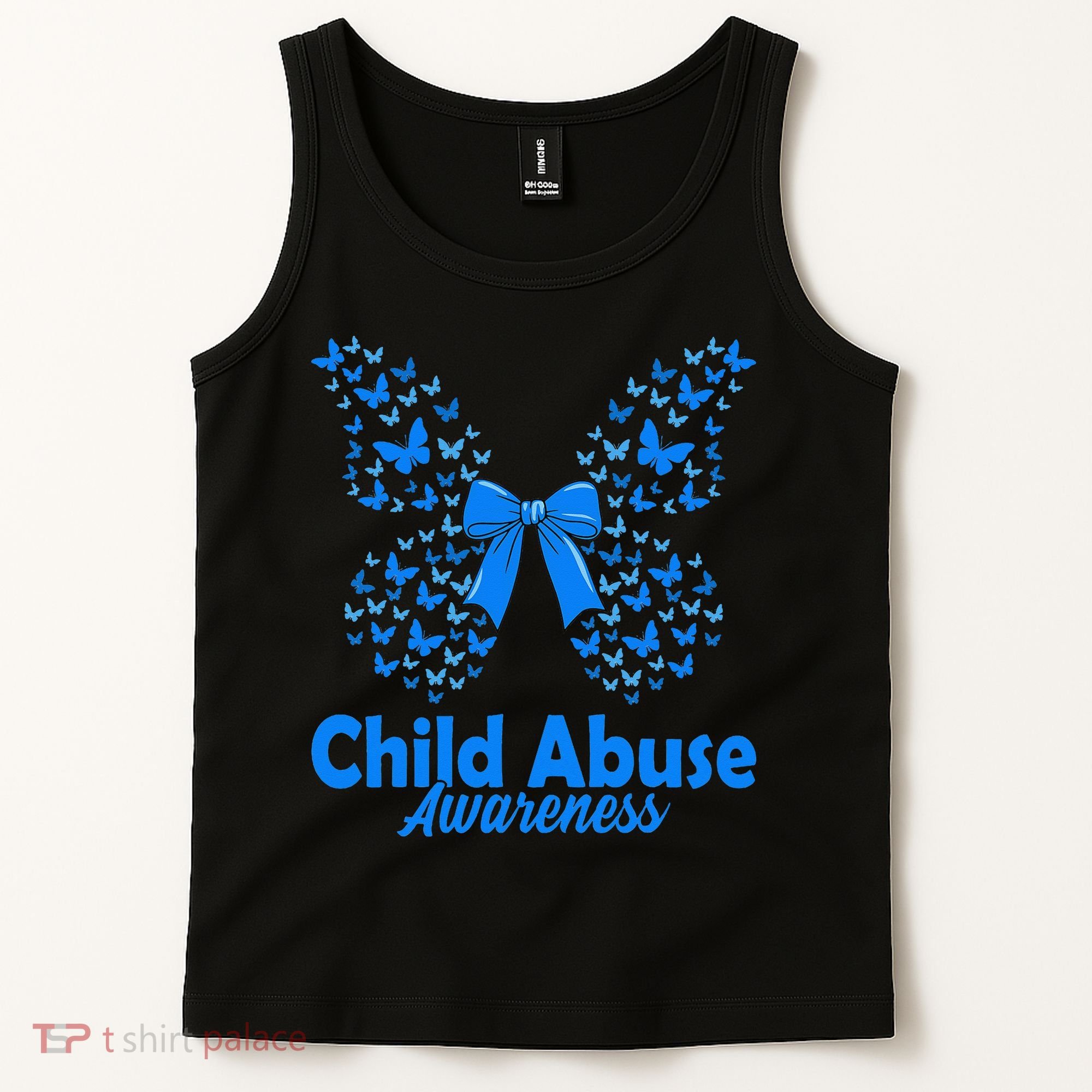 Child Abuse Awareness Month Blue Butterfly Coquette Bow Tank Top