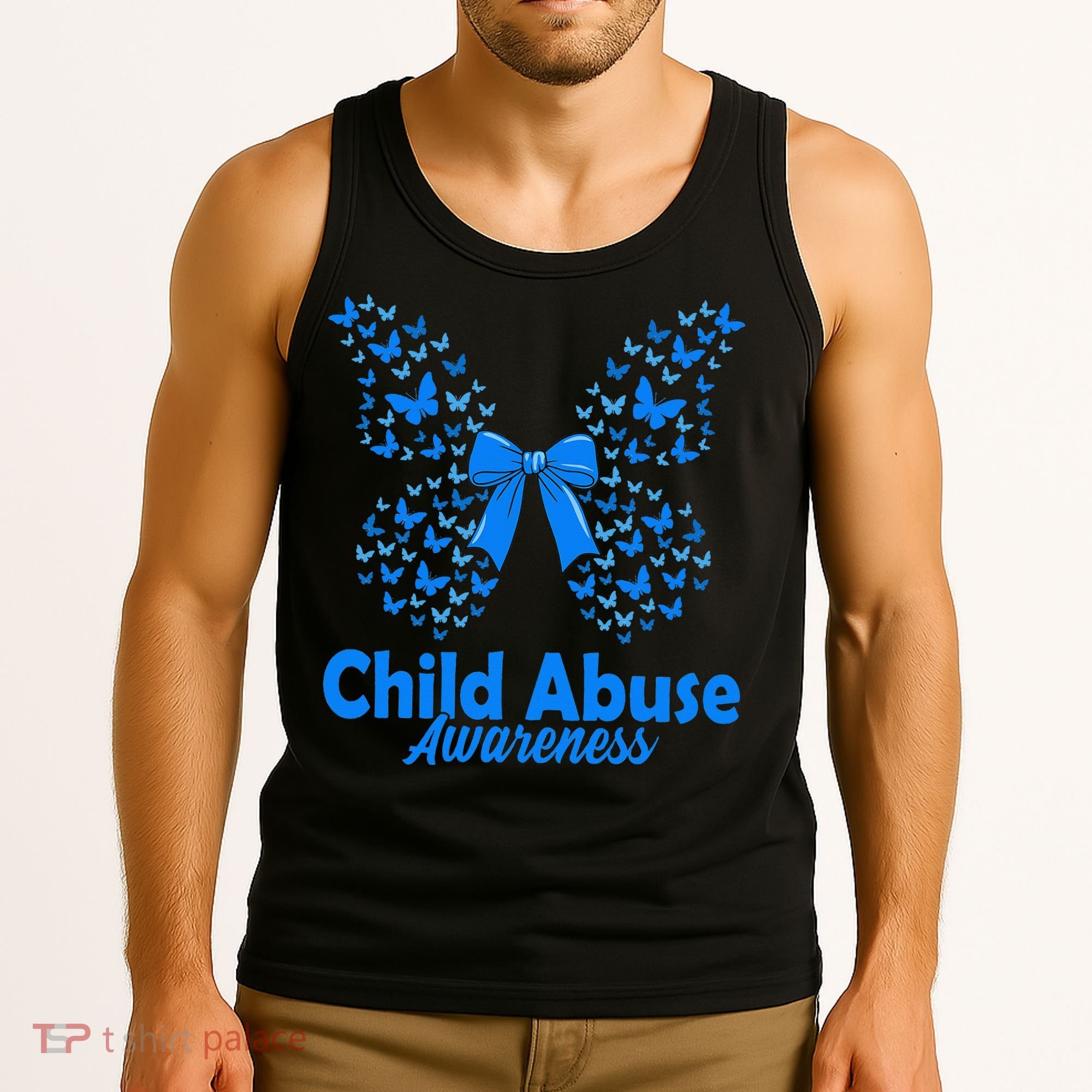 Child Abuse Awareness Month Blue Butterfly Coquette Bow Tank Top