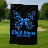 Child Abuse Awareness Month Blue Butterfly Coquette Bow Golf Towel thumb 1