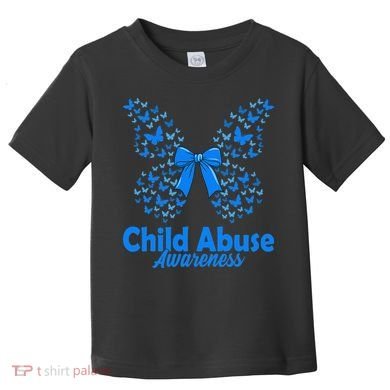 Child Abuse Awareness Month Blue Butterfly Coquette Bow Toddler T-Shirt