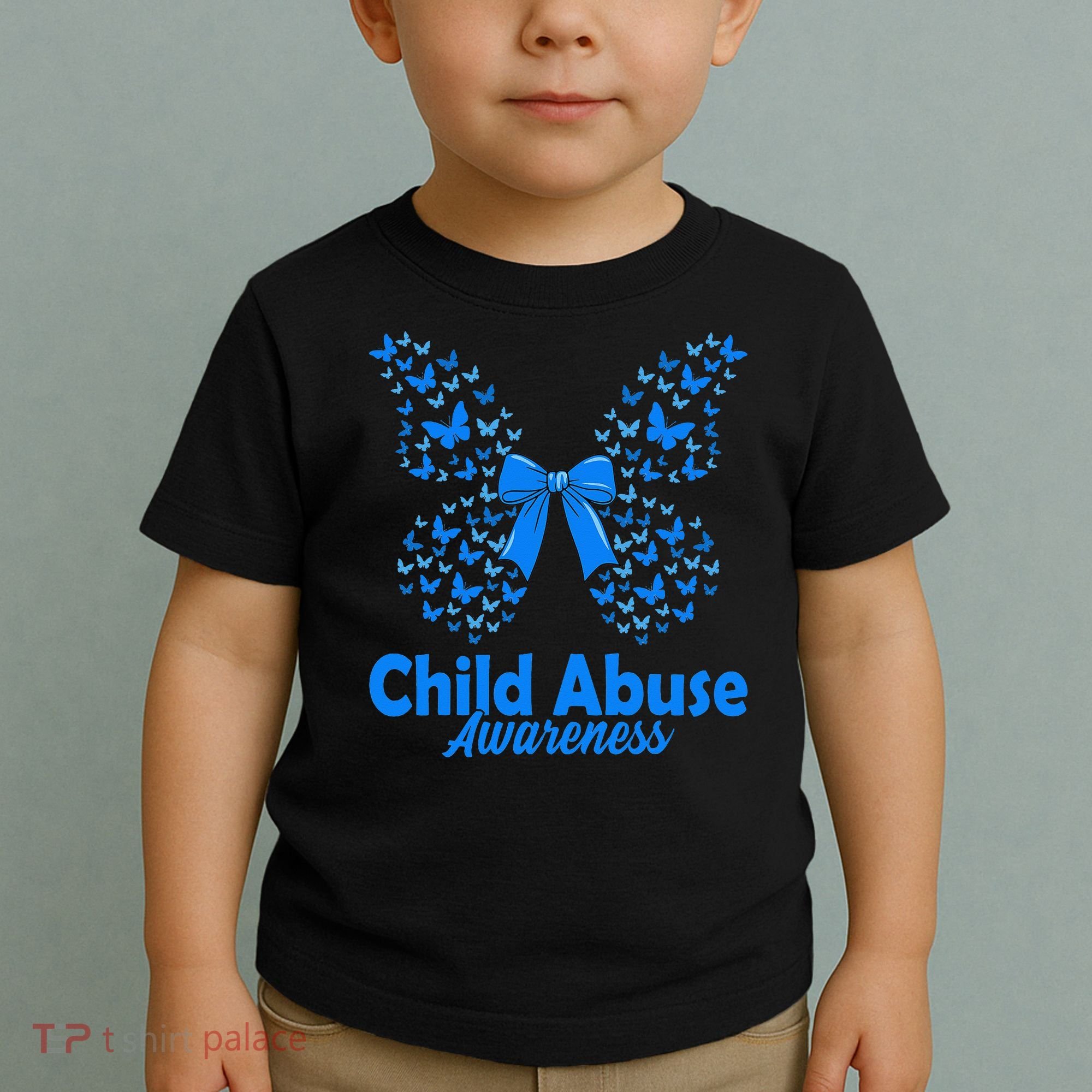 Child Abuse Awareness Month Blue Butterfly Coquette Bow Toddler T-Shirt