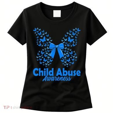 Child Abuse Awareness Month Blue Butterfly Coquette Bow Women's T-Shirt