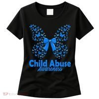 Child Abuse Awareness Month Blue Butterfly Coquette Bow Women's T-Shirt thumb 0