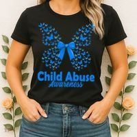 Child Abuse Awareness Month Blue Butterfly Coquette Bow Women's T-Shirt thumb 2