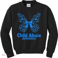 Child Abuse Awareness Month Blue Butterfly Coquette Bow Kids Sweatshirt thumb 0