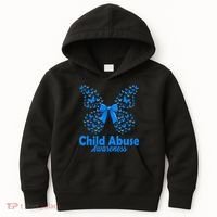 Child Abuse Awareness Month Blue Butterfly Coquette Bow Kids Hoodie thumb 0