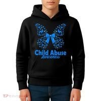 Child Abuse Awareness Month Blue Butterfly Coquette Bow Kids Hoodie thumb 4