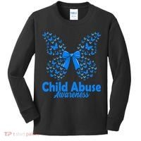 Child Abuse Awareness Month Blue Butterfly Coquette Bow Kids Long Sleeve Shirt thumb 0