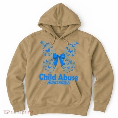 Child Abuse Awareness Month Blue Butterfly Coquette Bow Hoodie
