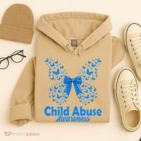 Child Abuse Awareness Month Blue Butterfly Coquette Bow Hoodie thumb 4