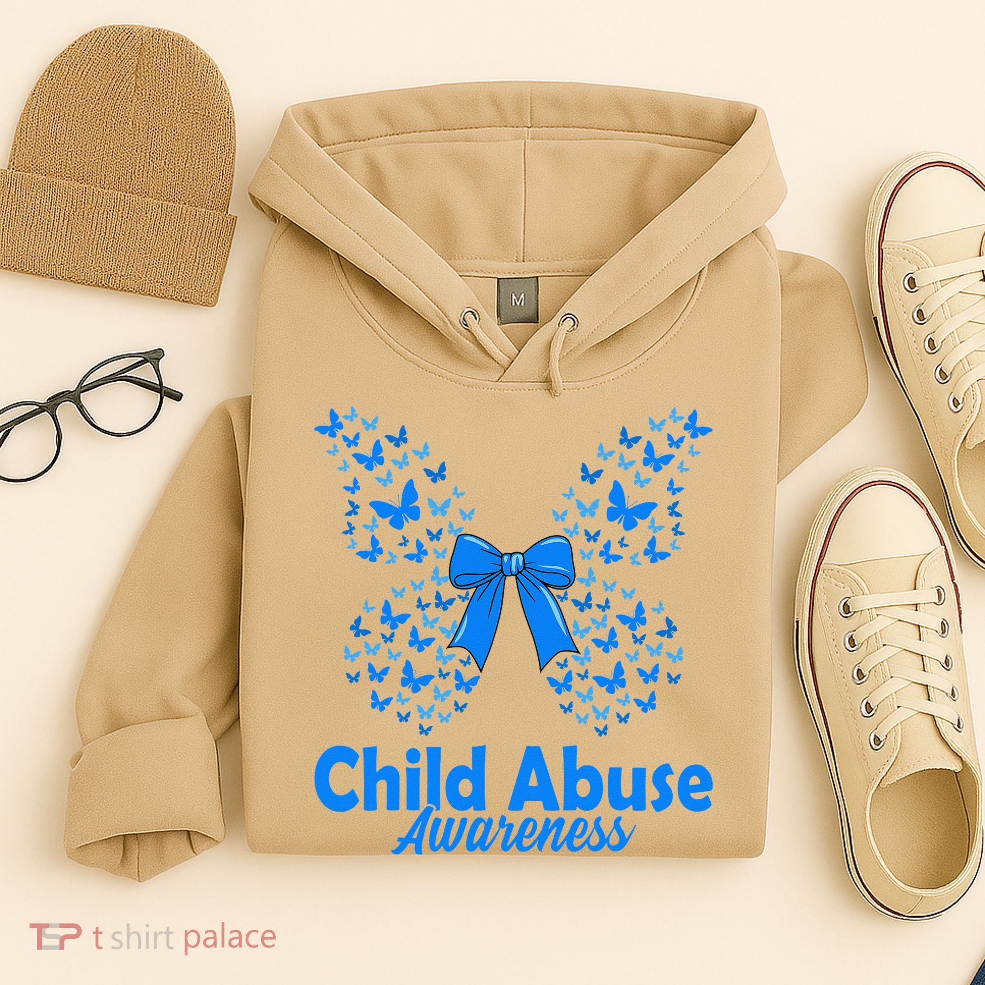 Child Abuse Awareness Month Blue Butterfly Coquette Bow Hoodie