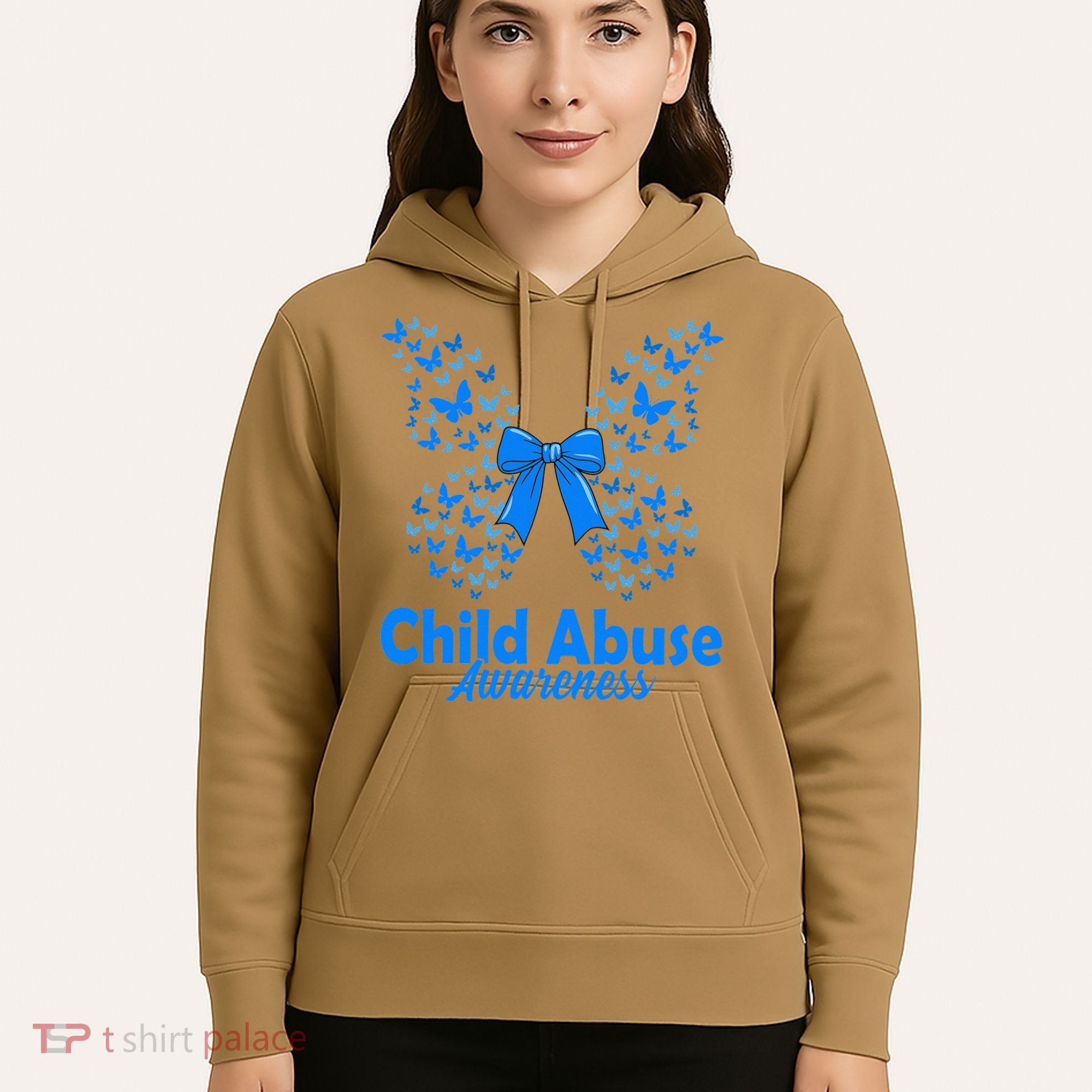 Child Abuse Awareness Month Blue Butterfly Coquette Bow Hoodie