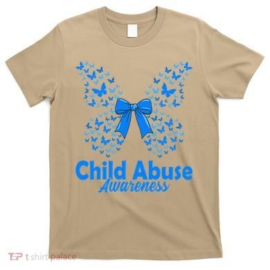 Child Abuse Awareness Month Blue Butterfly Coquette Bow T-Shirt