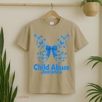 Child Abuse Awareness Month Blue Butterfly Coquette Bow T-Shirt thumb 2