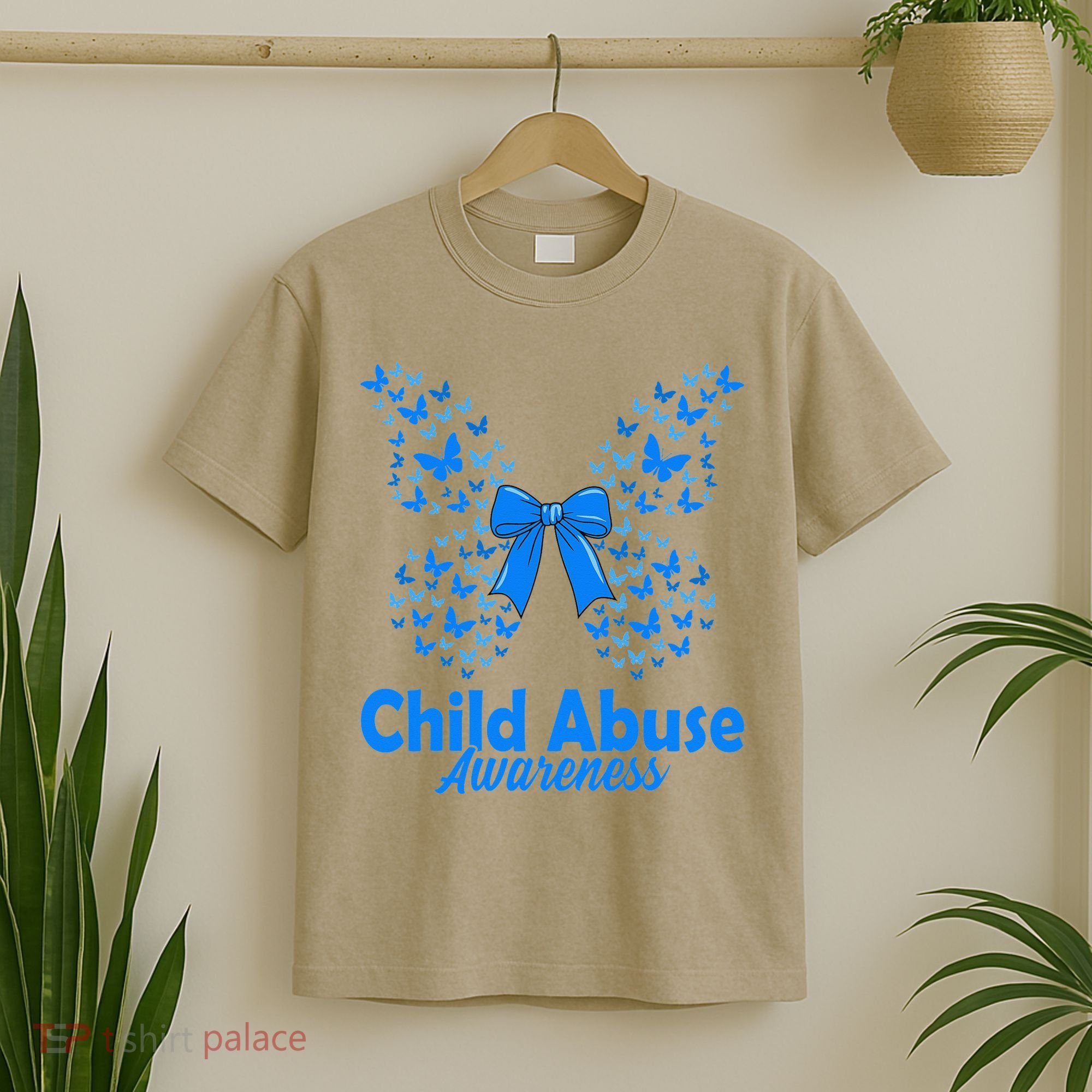Child Abuse Awareness Month Blue Butterfly Coquette Bow T-Shirt