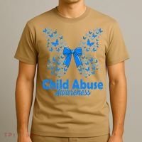 Child Abuse Awareness Month Blue Butterfly Coquette Bow T-Shirt thumb 3