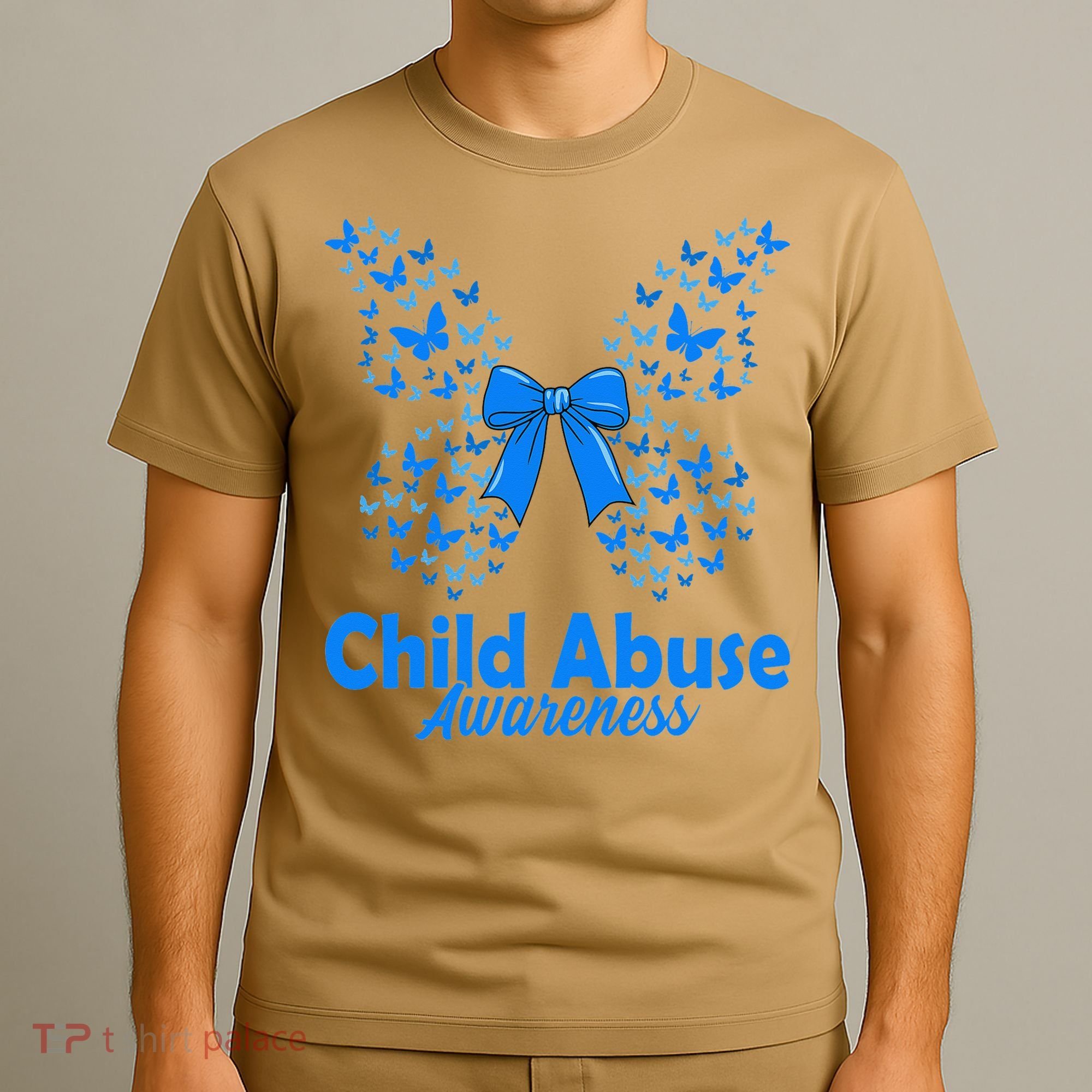 Child Abuse Awareness Month Blue Butterfly Coquette Bow T-Shirt