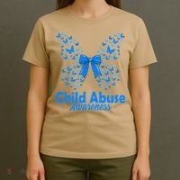 Child Abuse Awareness Month Blue Butterfly Coquette Bow T-Shirt thumb 4