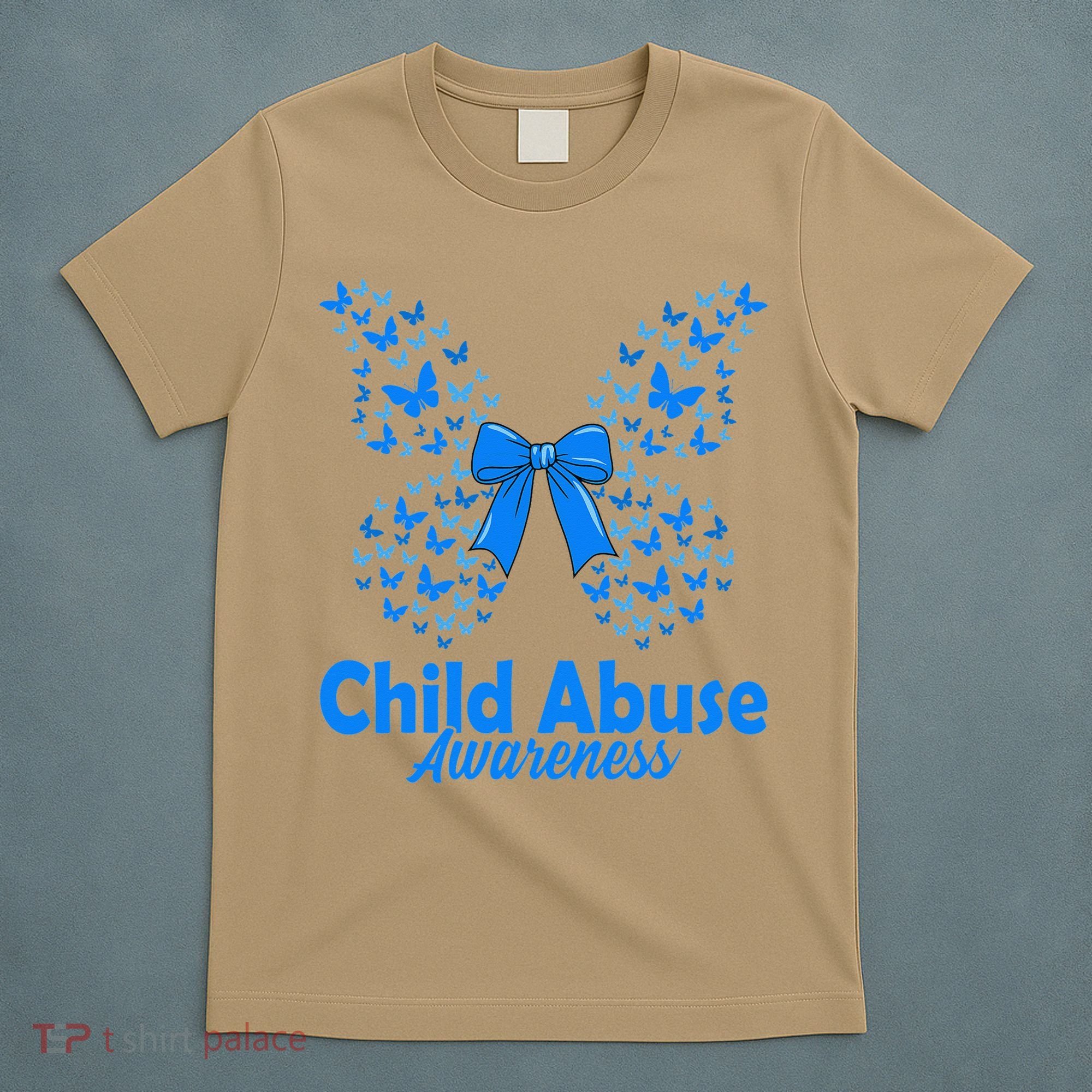 Child Abuse Awareness Month Blue Butterfly Coquette Bow T-Shirt